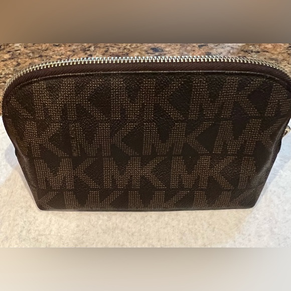 Michael Kors Dark Brown MK Logo Cosmetic Case with Gold Plaque - Picture 3 of 9